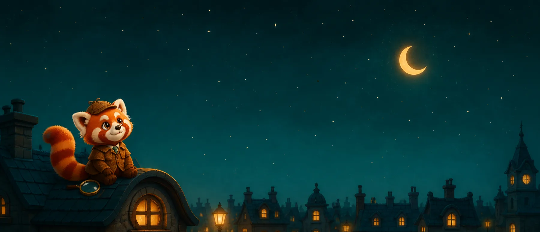 Pip sitting on a moonlit rooftop above Pattern City at night, gazing up at a starry teal sky.